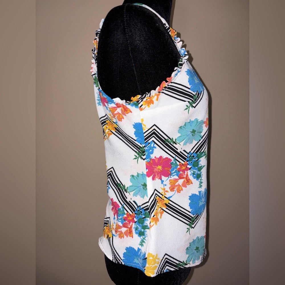 Candie's Floral Chevron Tank Top - White, Blue, Black and Yellow - Picture 6 of 8